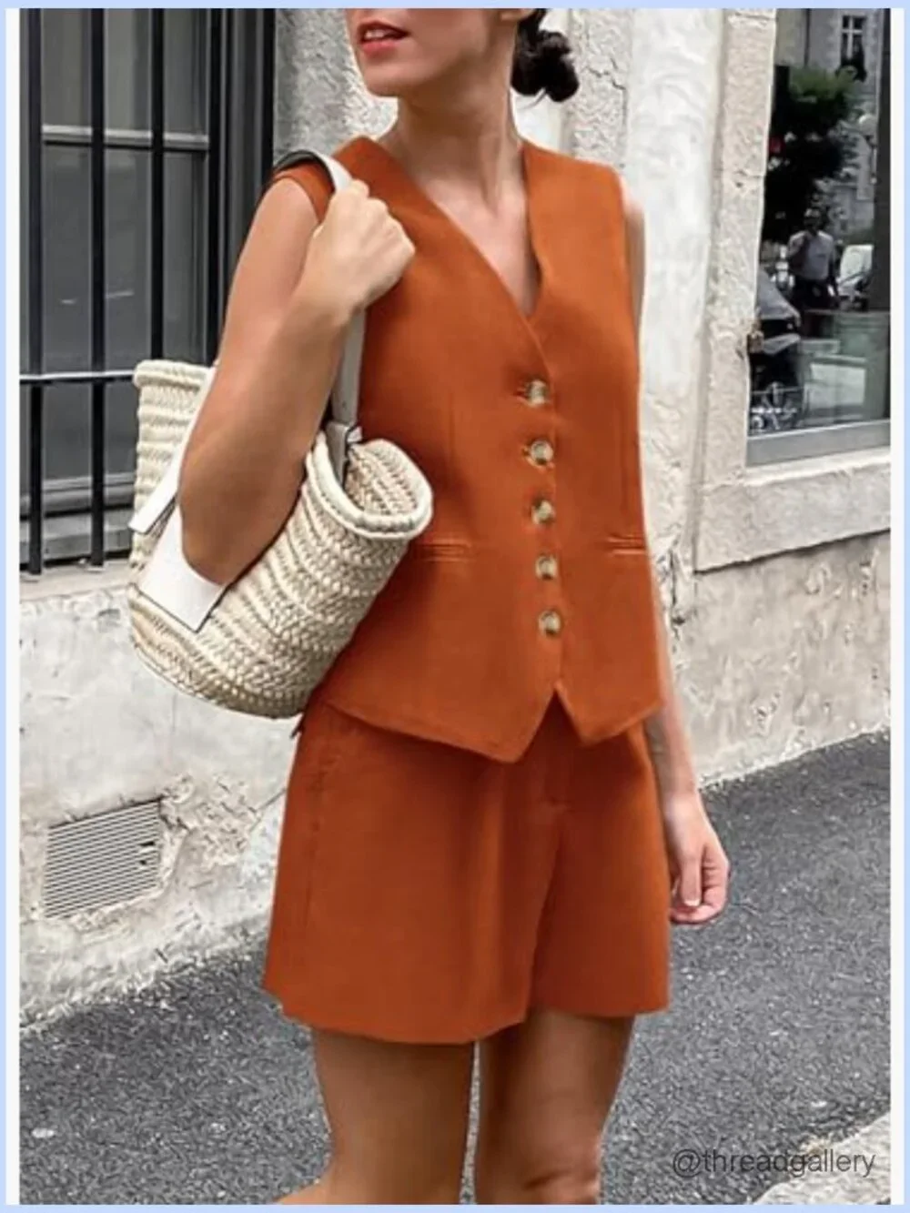 Women's 2 Piece Vest & Shorts Set Button Down Sleeveless Casual Matching Summer